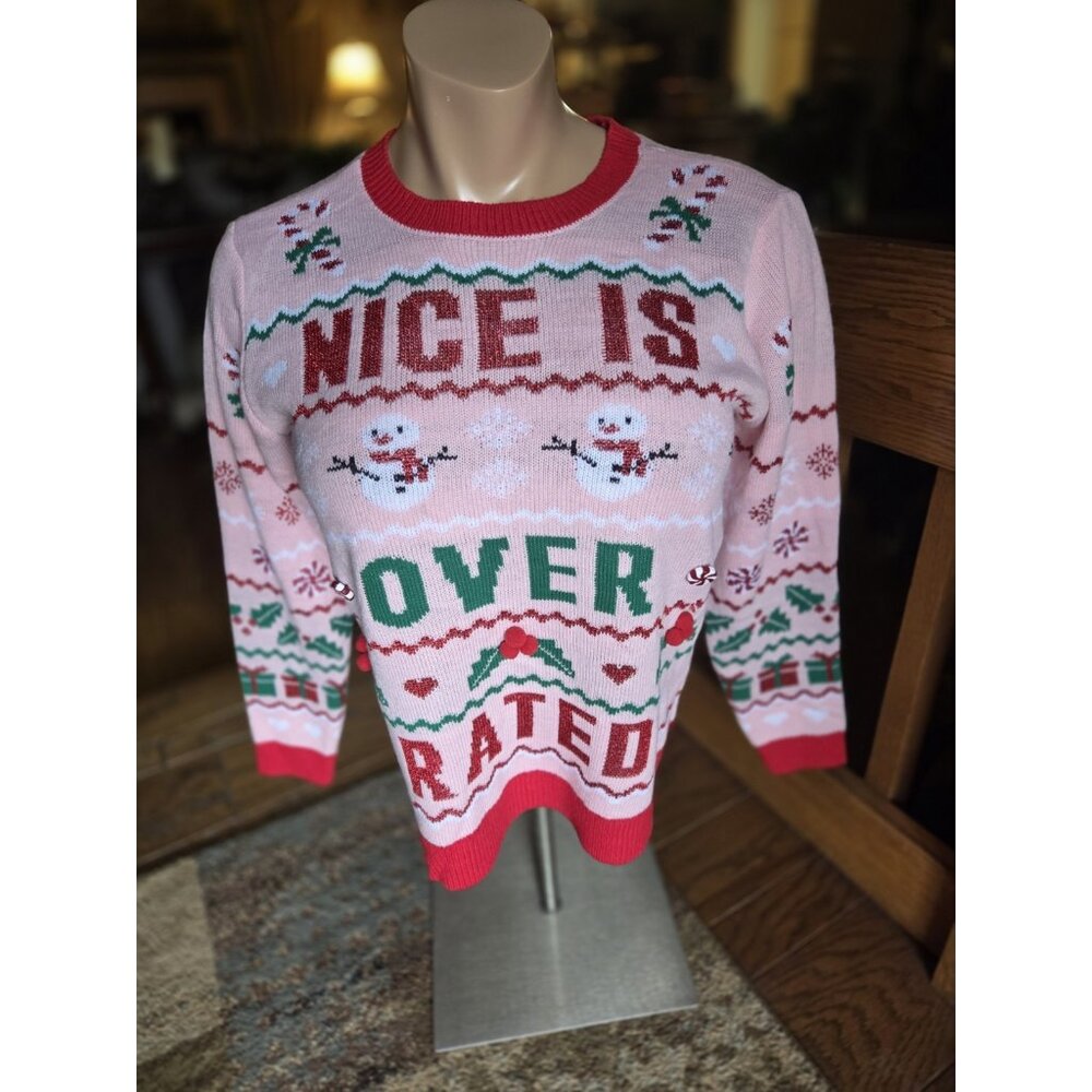 NoBo Ugly Christmas Sweater 3D Juniors XL 16-18 Snowman Nice is Overrated"‎